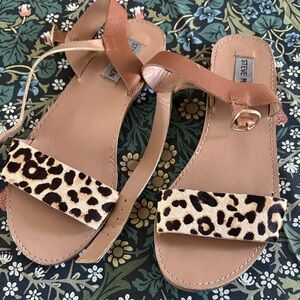 Steve Madden Leopard-Print and Tan Leather Flat Sandals